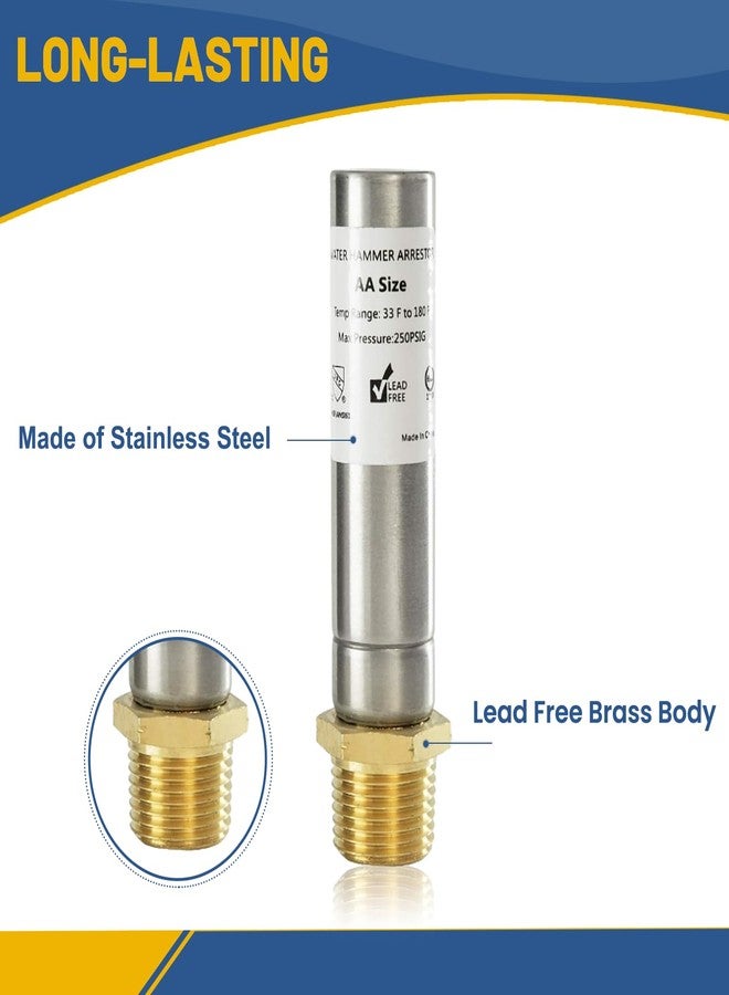 GUOFIS Water Hammer Arrestor,1/2Inch Straight Stainless Steel Water Arrestor,MIP Connection(4PACK,Stainless Steel Arrestor)(HAMMER006-4Pack) - Image 3